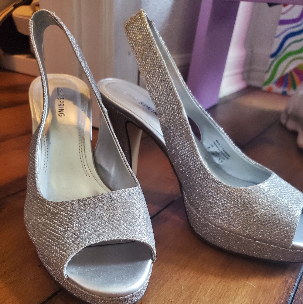 Call It Spring Sparkly Sliver Open Toe Heels - Size 8